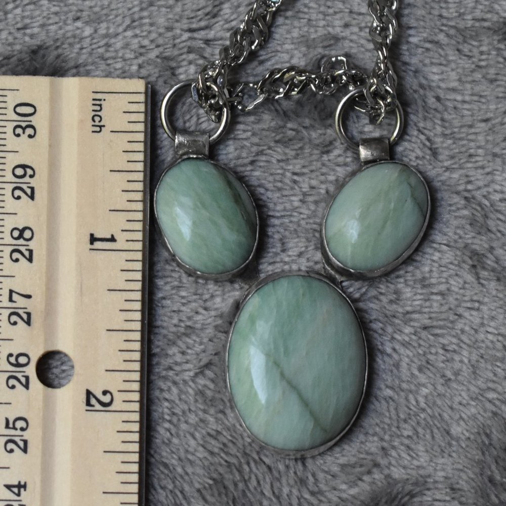 Vintage Amazonite and Silver Three Stone Necklace - Picture 9 of 15